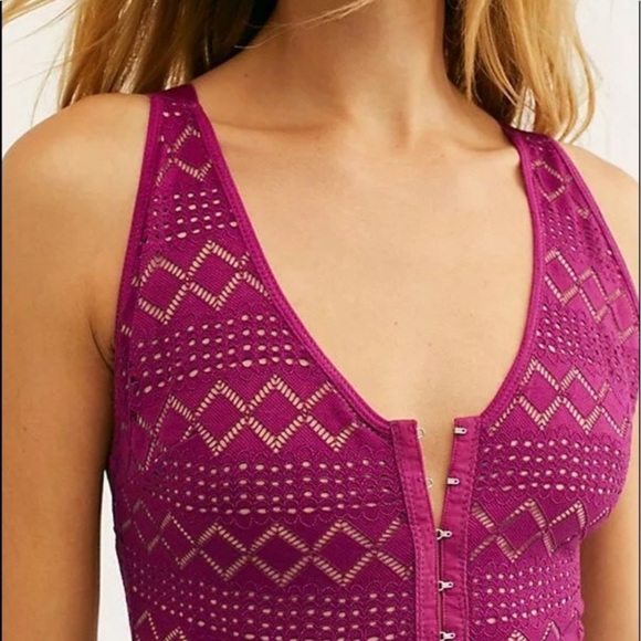NWT $68 Free People XS M or L Thank You Never Bodysuit Top Shirt Magenta - Picture 4 of 16